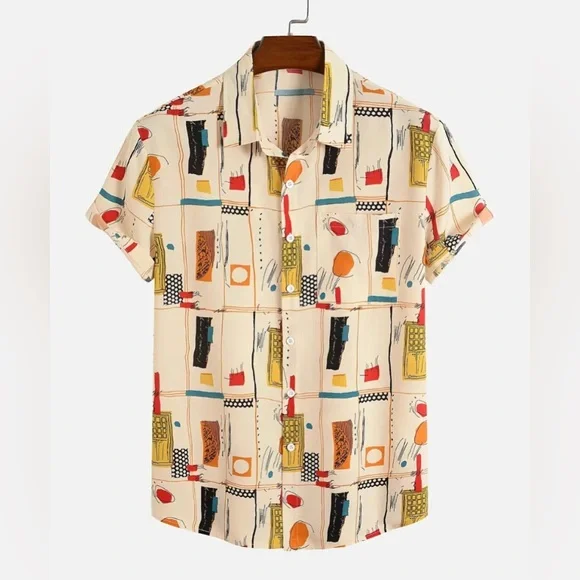 Mens All Over Graffiti Print Street Short Sleeve Shirt Size Small NWT - Picture 3 of 7